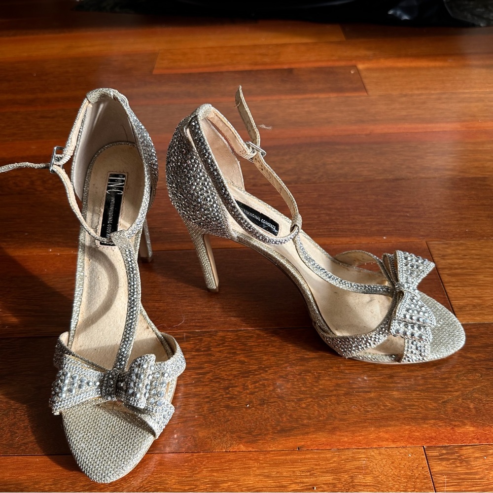 INC Sparkly Open Toe High Heel Bow Sandal Heels - Picture 6 of 8
